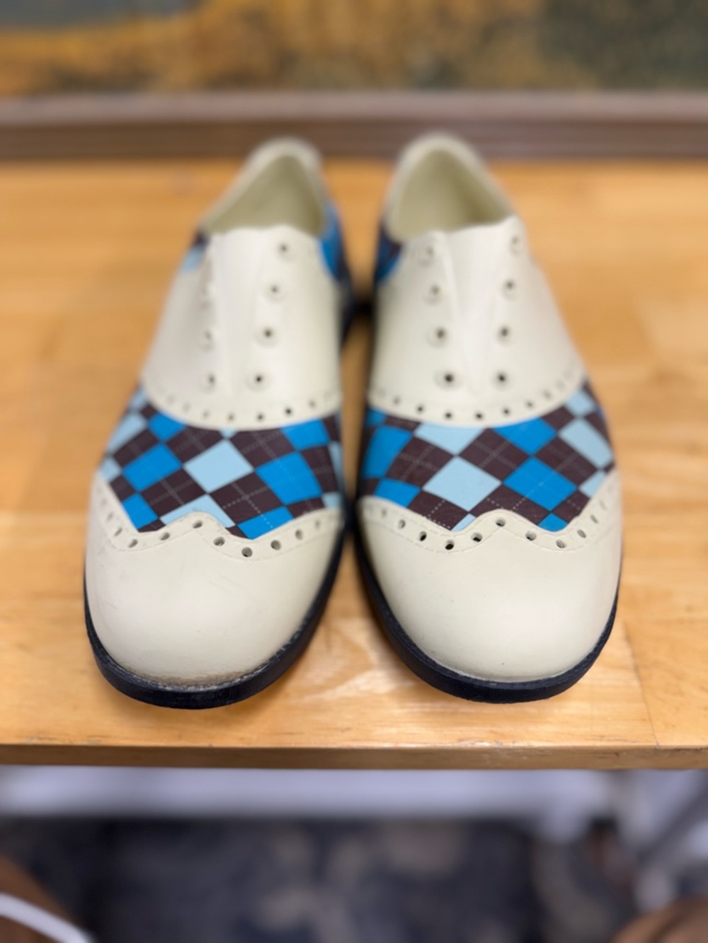 Boon oxford pattern unisex golf shoes argyle pattern Eva construction size M7 W9